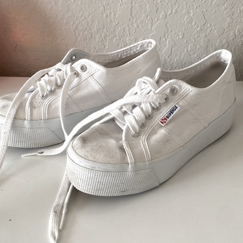 Superga size 8 platform white sneakers lightly used